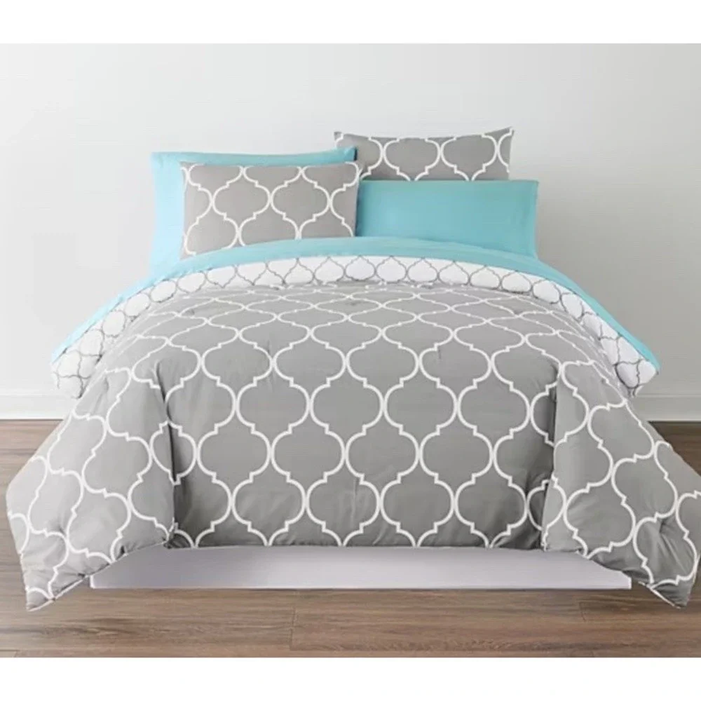 Home Expressions Coral Floral 8-Piece Comforter Set with Sheets Queen Size New